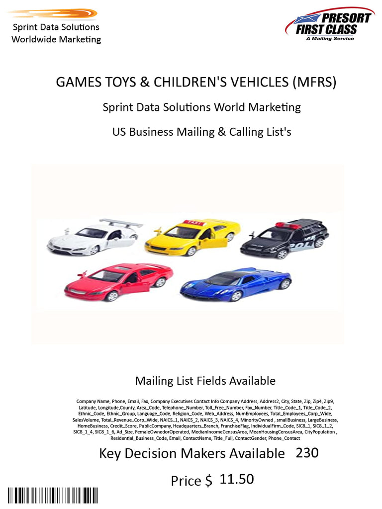 GAMES TOYS & CHILDREN'S VEHICLES (MFRS)