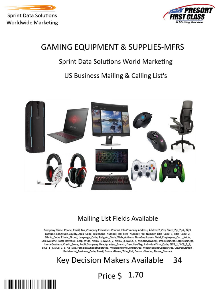 GAMING EQUIPMENT & SUPPLIES-MFRS