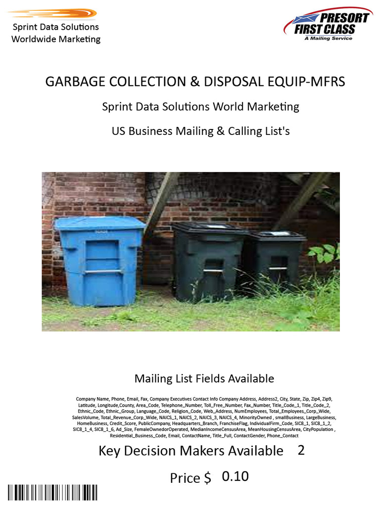 GARBAGE COLLECTION & DISPOSAL EQUIP-MFRS