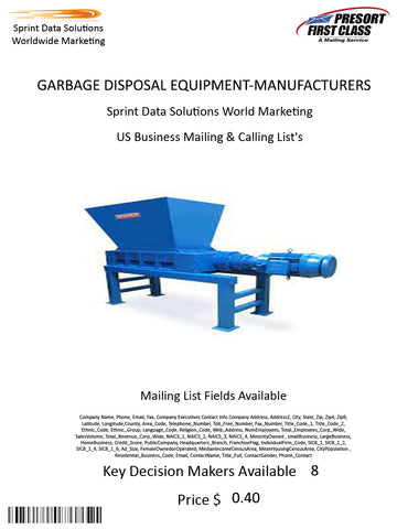 GARBAGE DISPOSAL EQUIPMENT-MANUFACTURERS