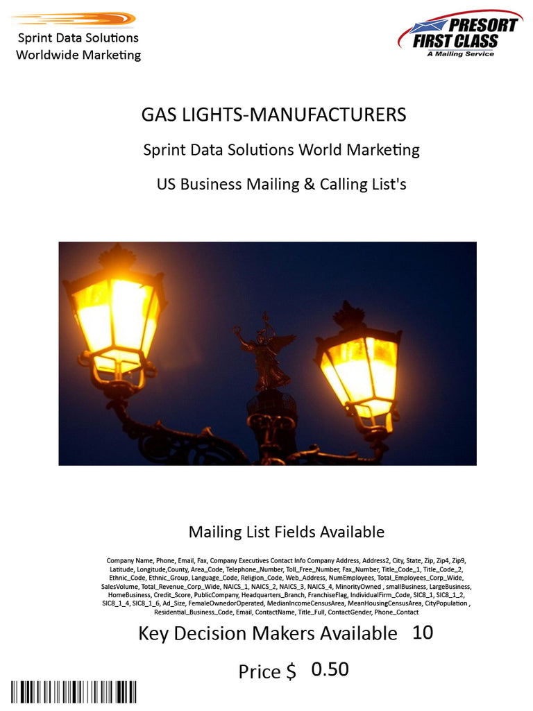 GAS LIGHTS-MANUFACTURERS