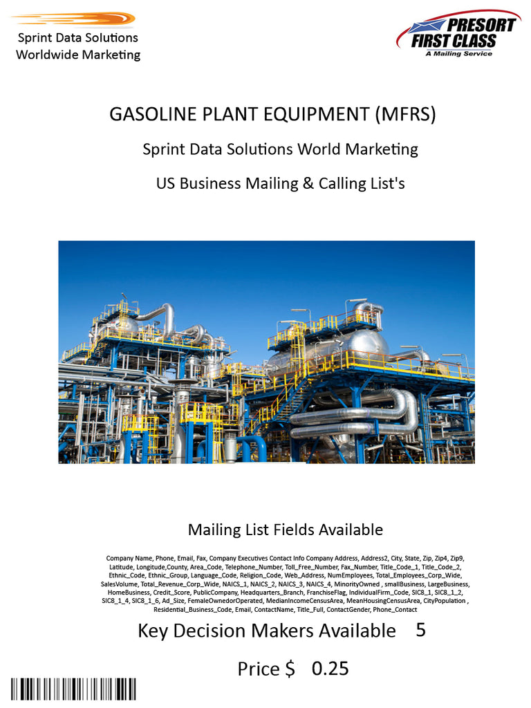 GASOLINE PLANT EQUIPMENT (MFRS)