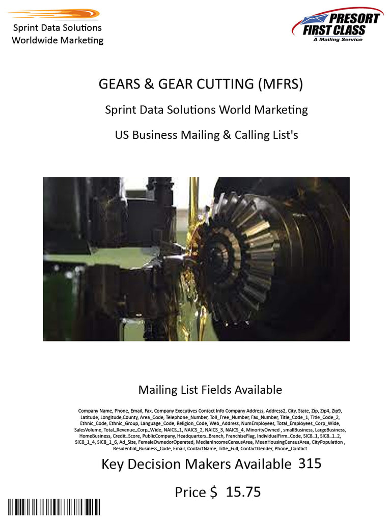 GEARS & GEAR CUTTING (MFRS)