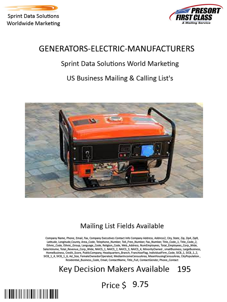 GENERATORS-ELECTRIC-MANUFACTURERS