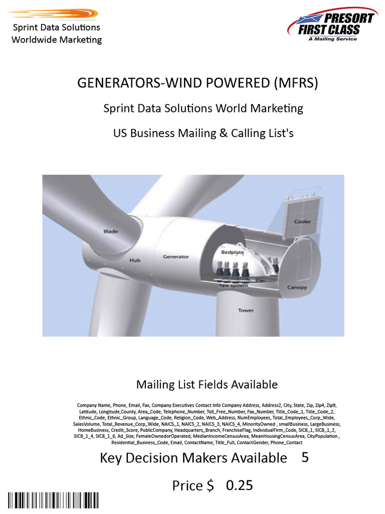 GENERATORS-WIND POWERED (MFRS)