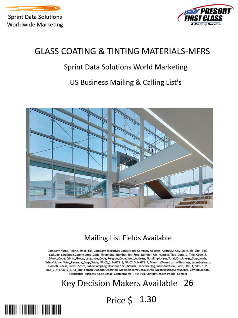 GLASS COATING & TINTING MATERIALS-MFRS