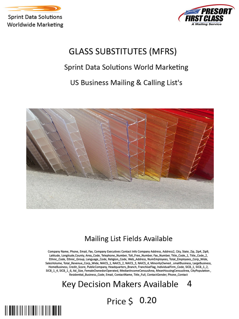 GLASS SUBSTITUTES (MFRS)