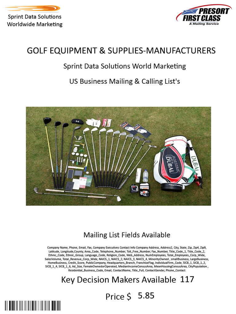 GOLF EQUIPMENT & SUPPLIES-MANUFACTURERS