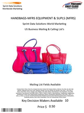 HANDBAGS-MFRS EQUIPMENT & SUPLS (MFRS)