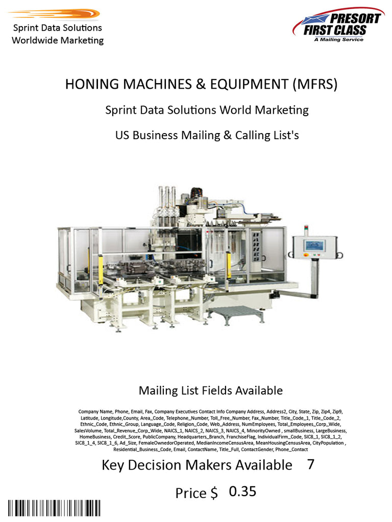 HONING MACHINES & EQUIPMENT (MFRS)