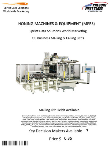 HONING MACHINES & EQUIPMENT (MFRS)