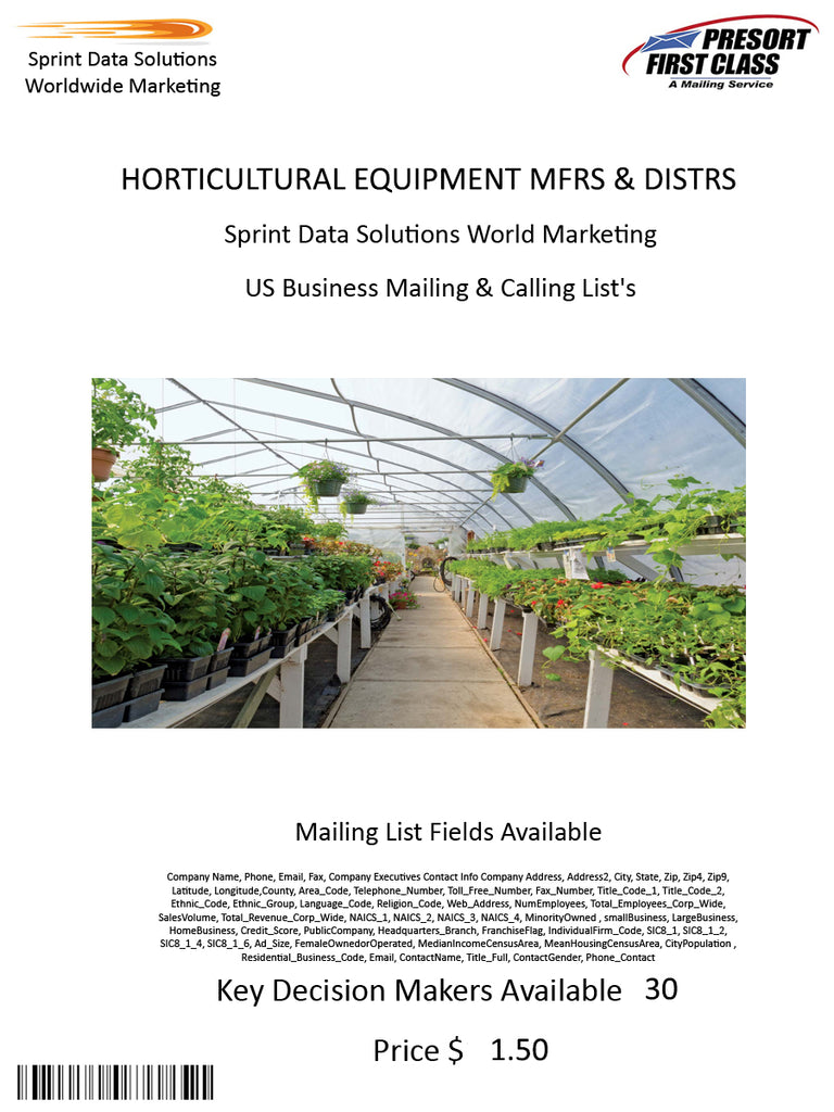 HORTICULTURAL EQUIPMENT MFRS & DISTRS