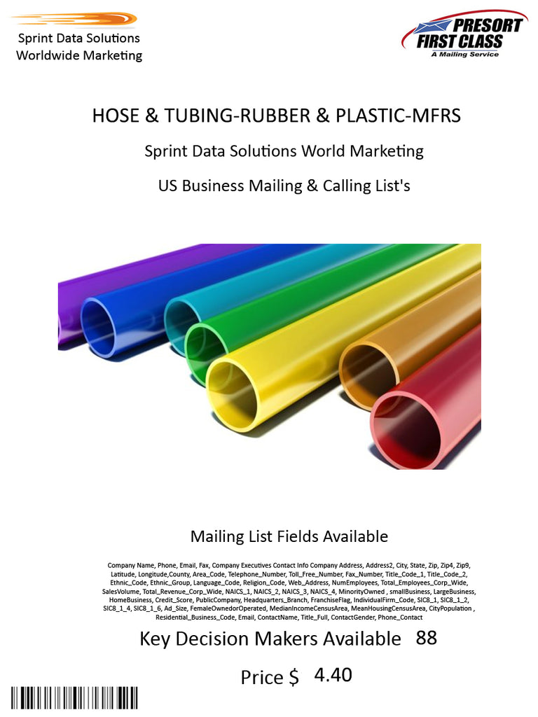 HOSE & TUBING-RUBBER & PLASTIC-MFRS