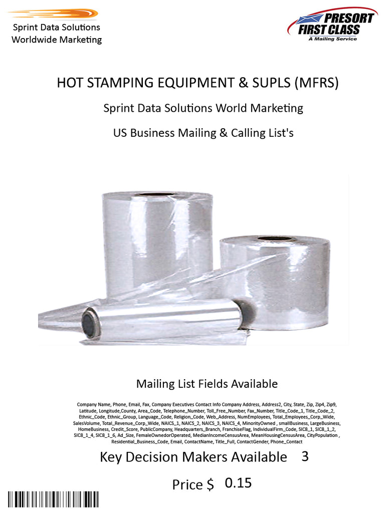 HOT STAMPING EQUIPMENT & SUPLS (MFRS)