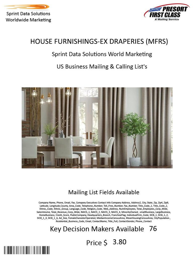 HOUSE FURNISHINGS-EX DRAPERIES (MFRS)