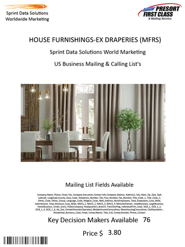 HOUSE FURNISHINGS-EX DRAPERIES (MFRS)