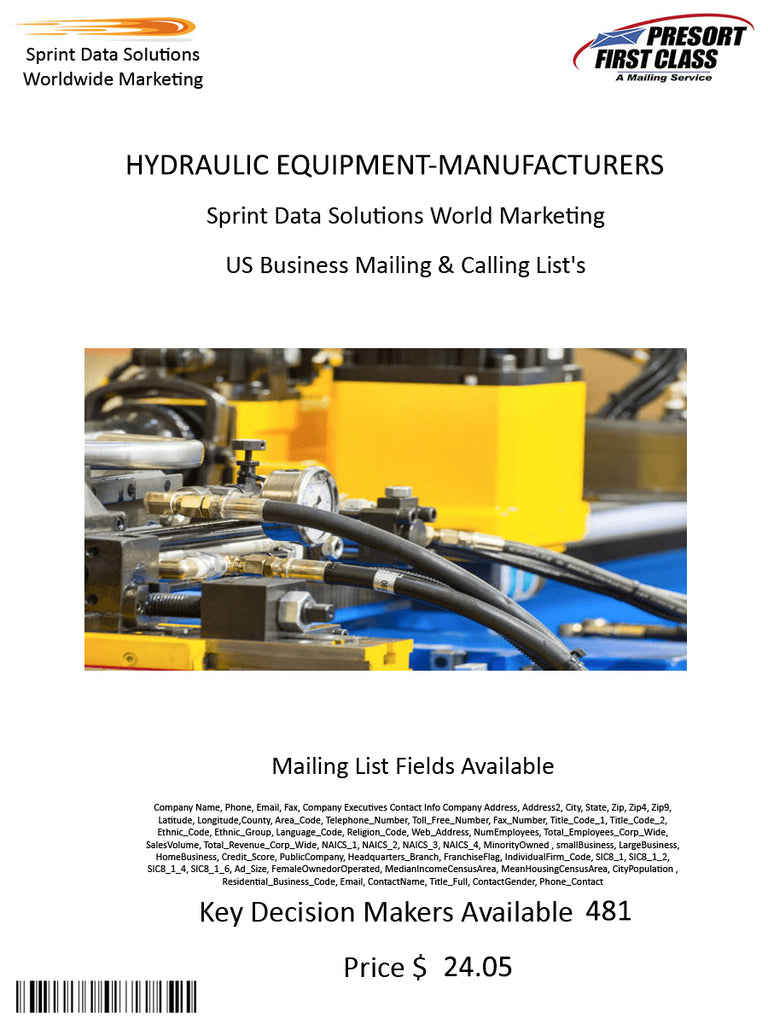 HYDRAULIC EQUIPMENT-MANUFACTURERS