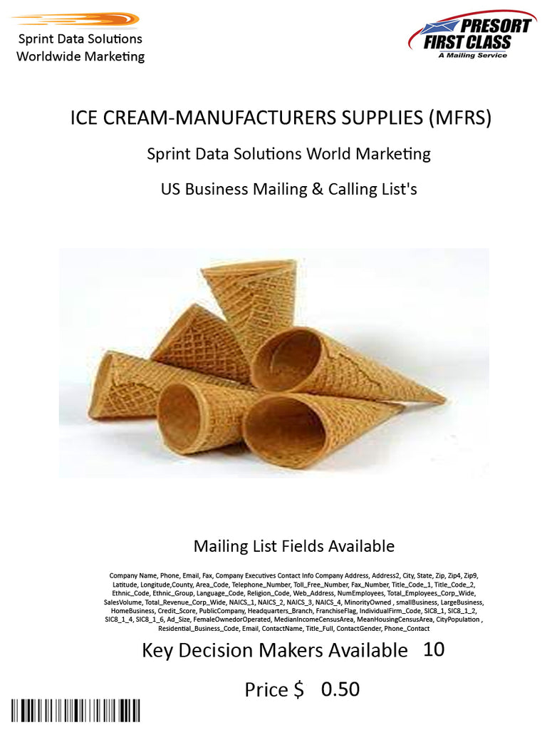 ICE CREAM-MANUFACTURERS SUPPLIES (MFRS)