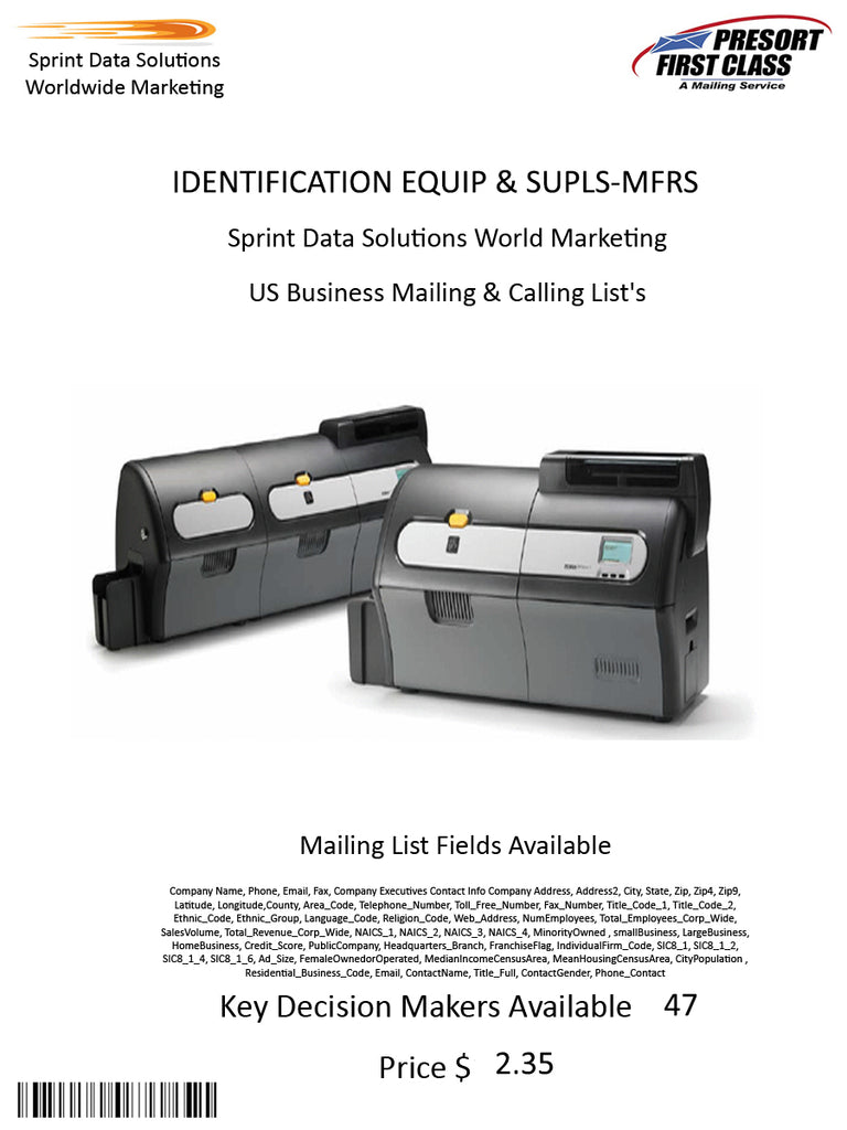 IDENTIFICATION EQUIP & SUPLS-MFRS