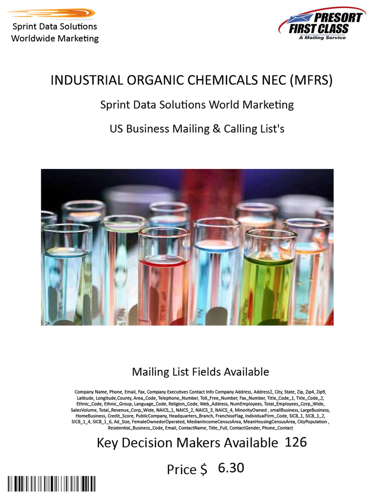 INDUSTRIAL ORGANIC CHEMICALS NEC (MFRS)