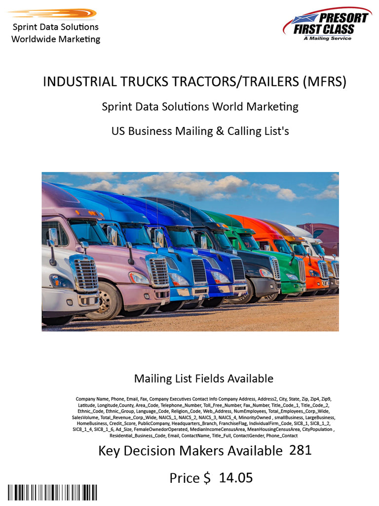 INDUSTRIAL TRUCKS TRACTORS/TRAILERS (MFRS)