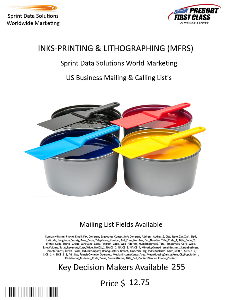 INKS-PRINTING & LITHOGRAPHING (MFRS)