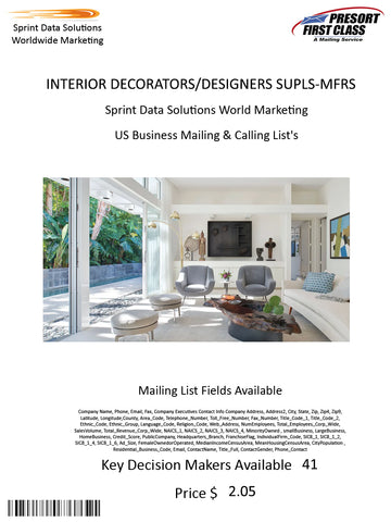 INTERIOR DECORATORS/DESIGNERS SUPLS-MFRS