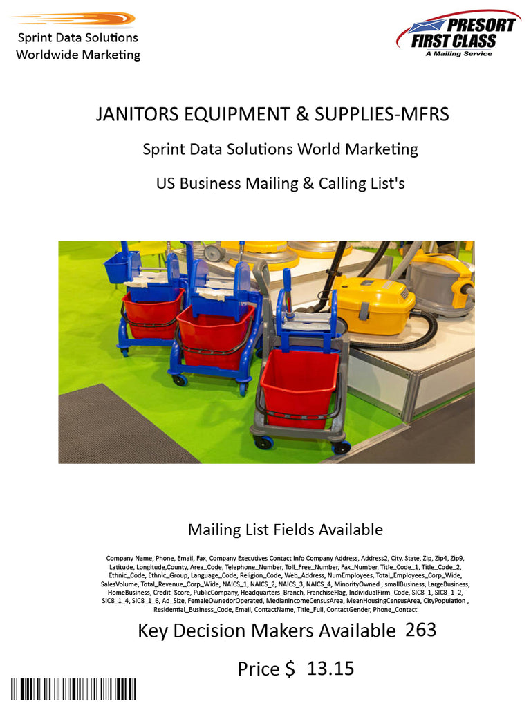 JANITORS EQUIPMENT & SUPPLIES-MFRS