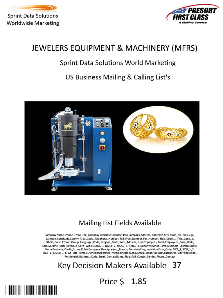 JEWELERS EQUIPMENT & MACHINERY (MFRS)