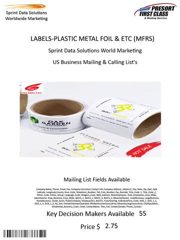 LABELS-PLASTIC METAL FOIL & ETC (MFRS)