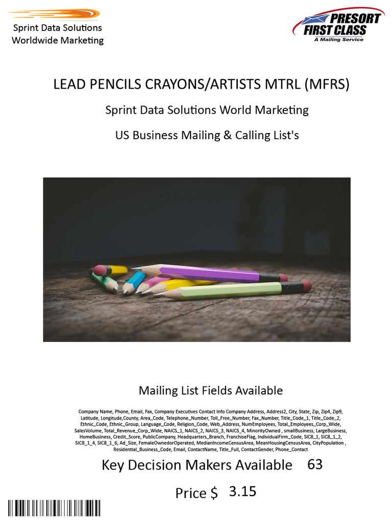 LEAD PENCILS CRAYONS/ARTISTS MTRL (MFRS)