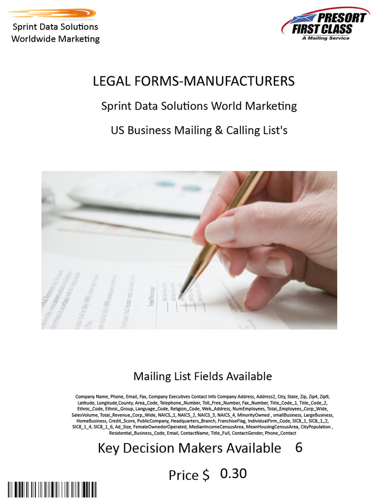 LEGAL FORMS-MANUFACTURERS