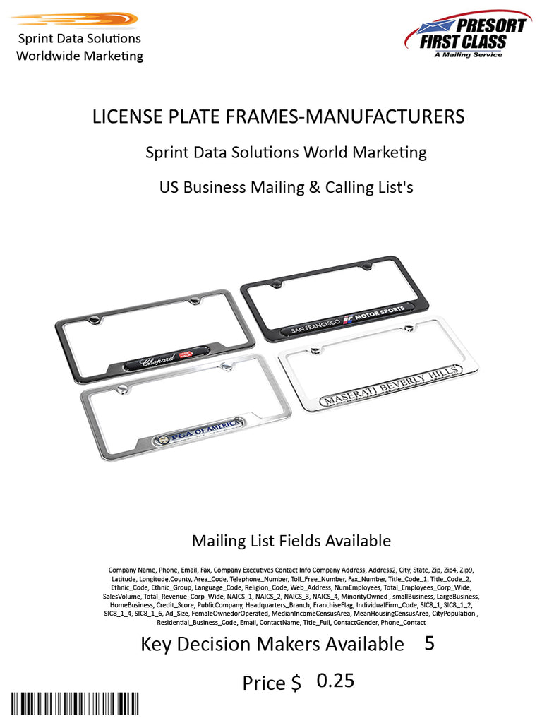 LICENSE PLATE FRAMES-MANUFACTURERS