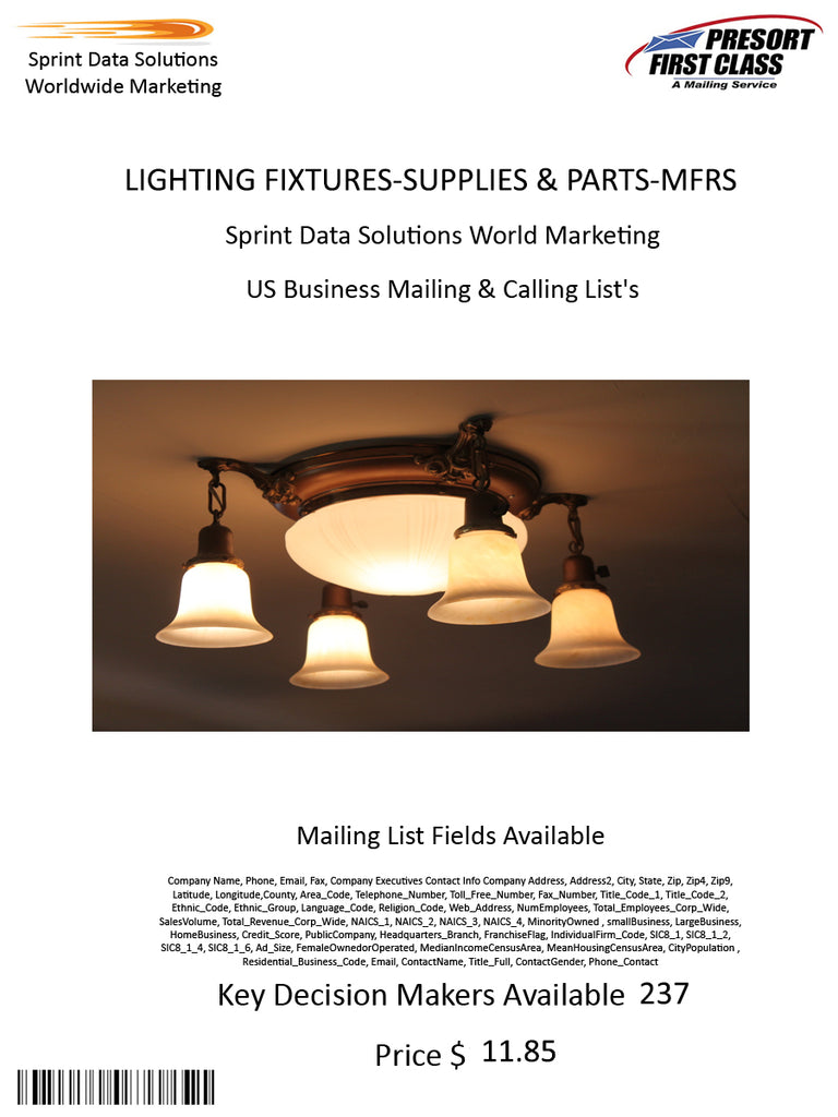 LIGHTING FIXTURES-SUPPLIES & PARTS-MFRS