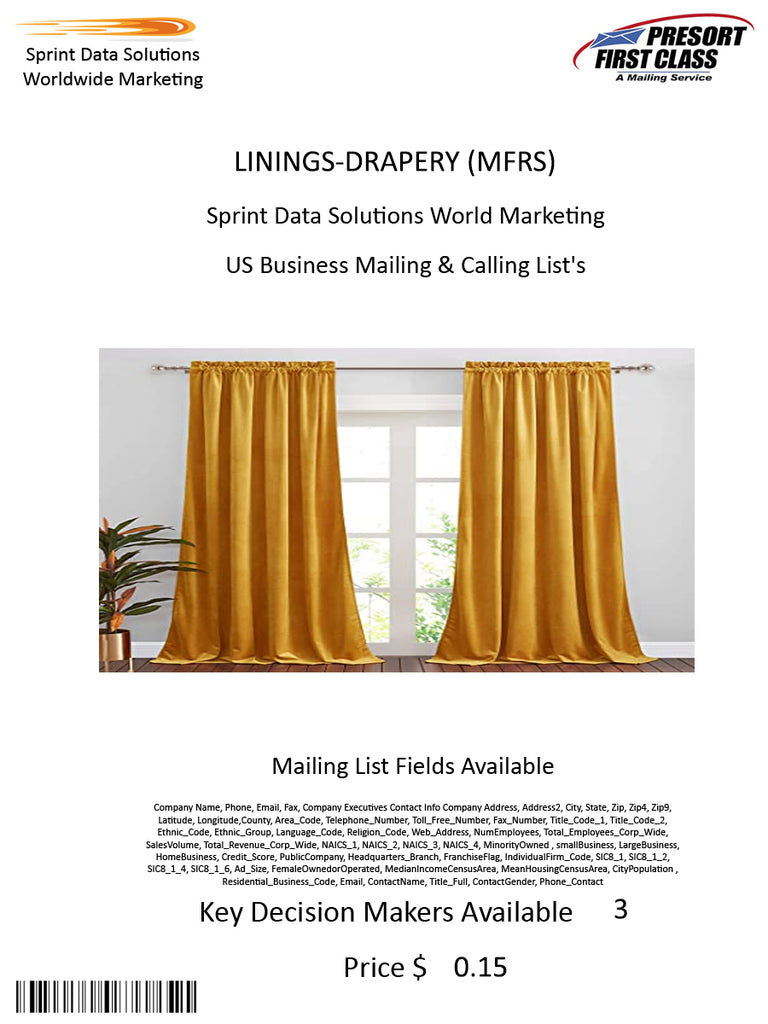 LININGS-DRAPERY (MFRS)