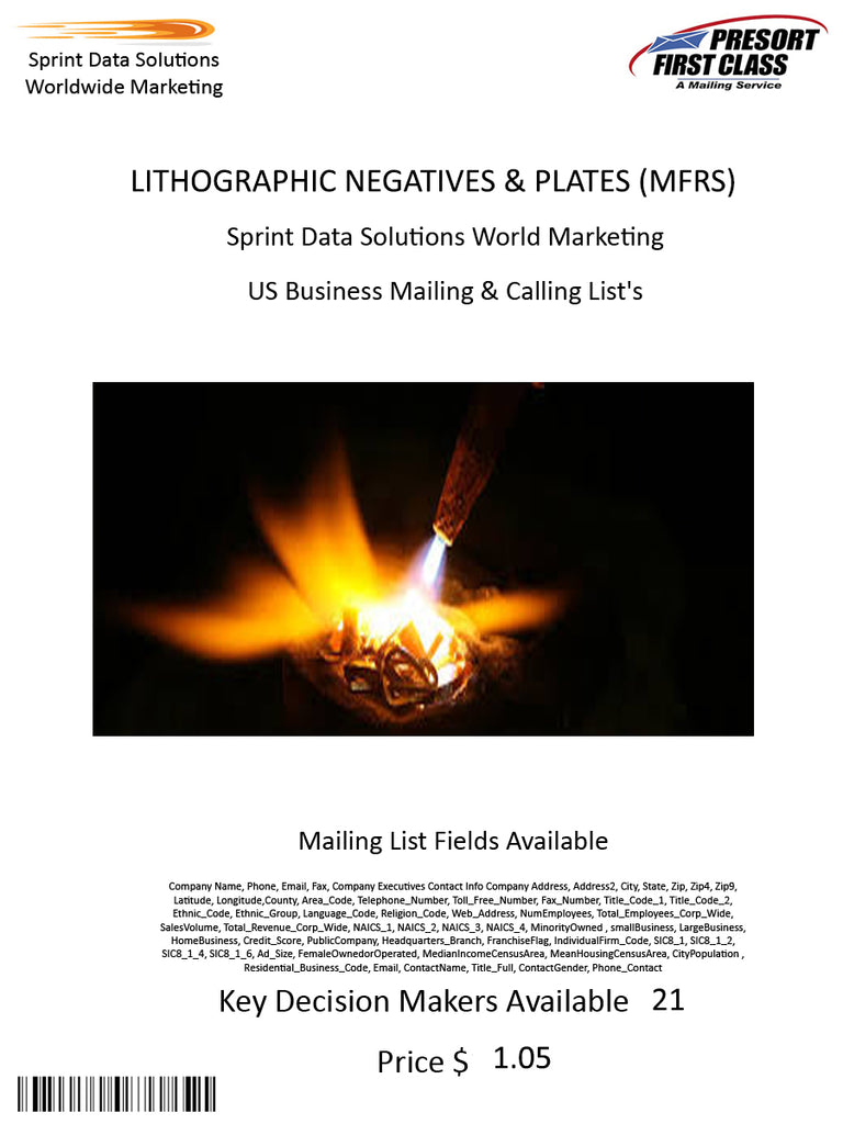 LITHOGRAPHIC NEGATIVES & PLATES (MFRS)