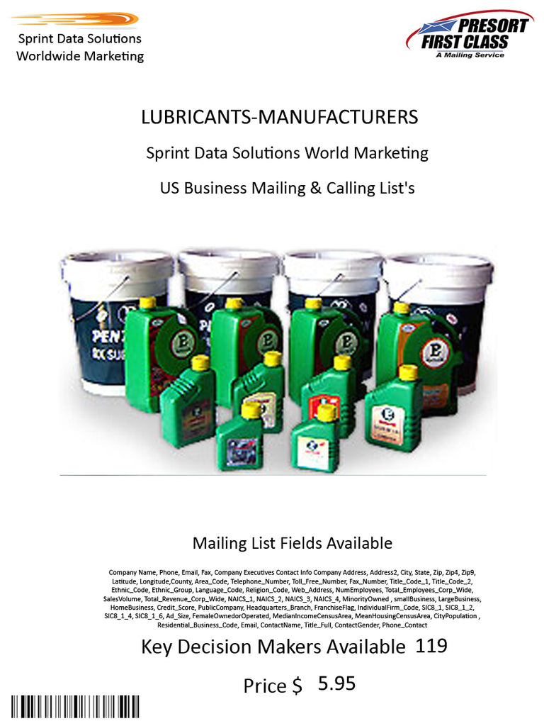 LUBRICANTS-MANUFACTURERS