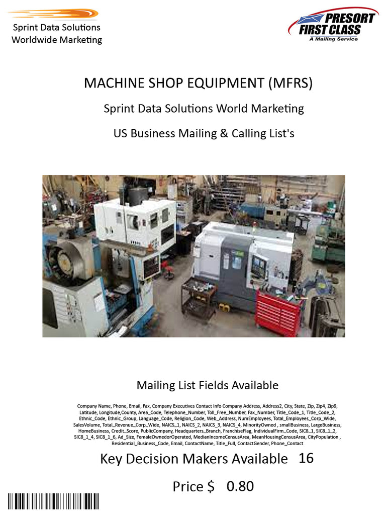 MACHINE SHOP EQUIPMENT (MFRS)