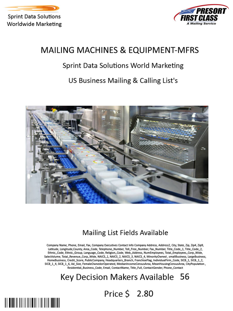 MAILING MACHINES & EQUIPMENT-MFRS