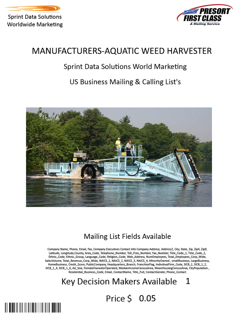 MANUFACTURERS-AQUATIC WEED HARVESTER