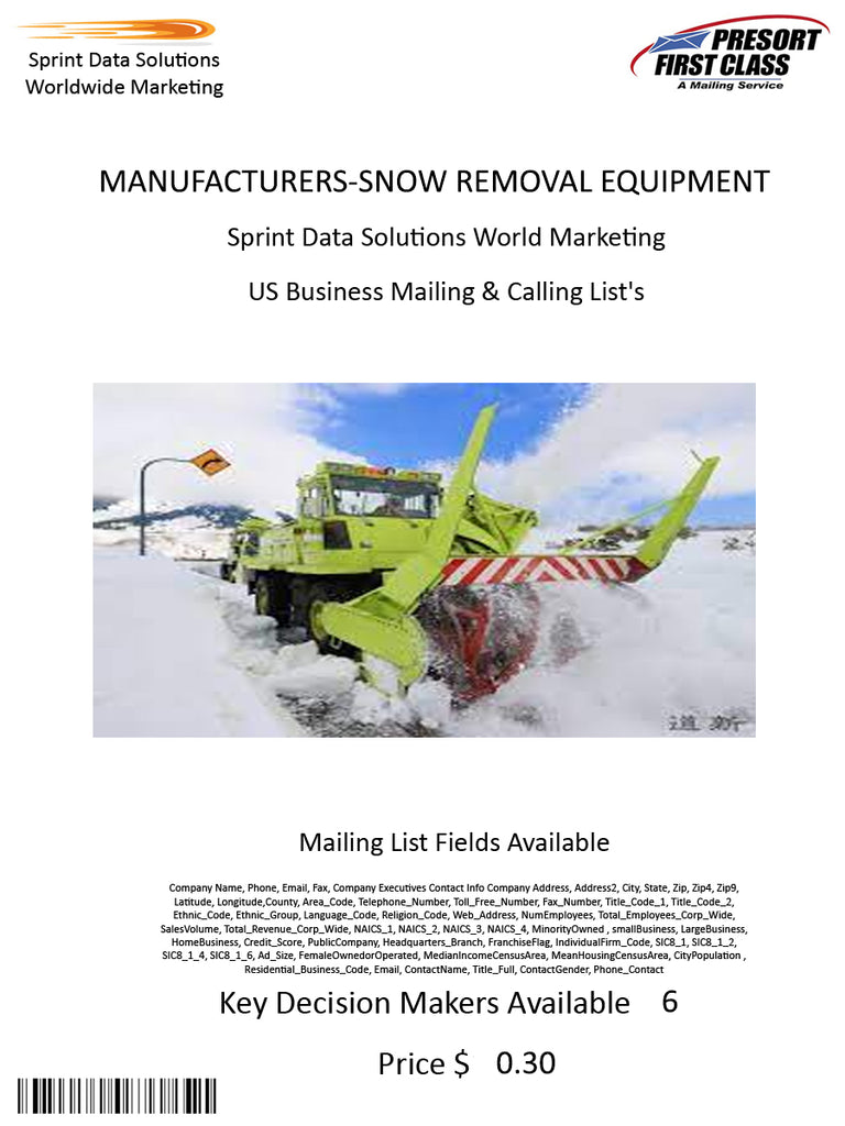 MANUFACTURERS-SNOW REMOVAL EQUIPMENT