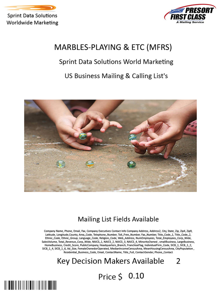 MARBLES-PLAYING & ETC (MFRS)