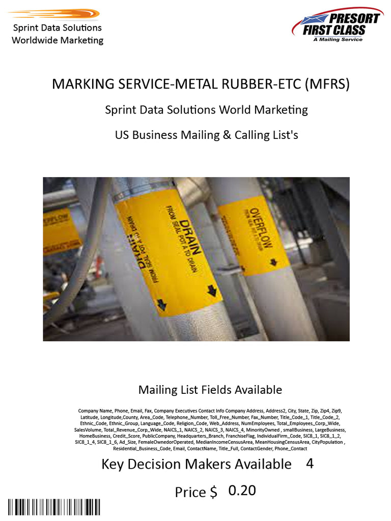 MARKING SERVICE-METAL RUBBER-ETC (MFRS)