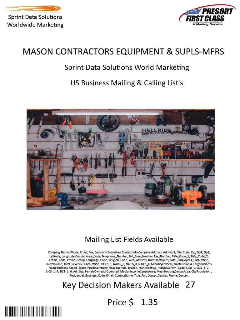 MASON CONTRACTORS EQUIPMENT & SUPLS-MFRS