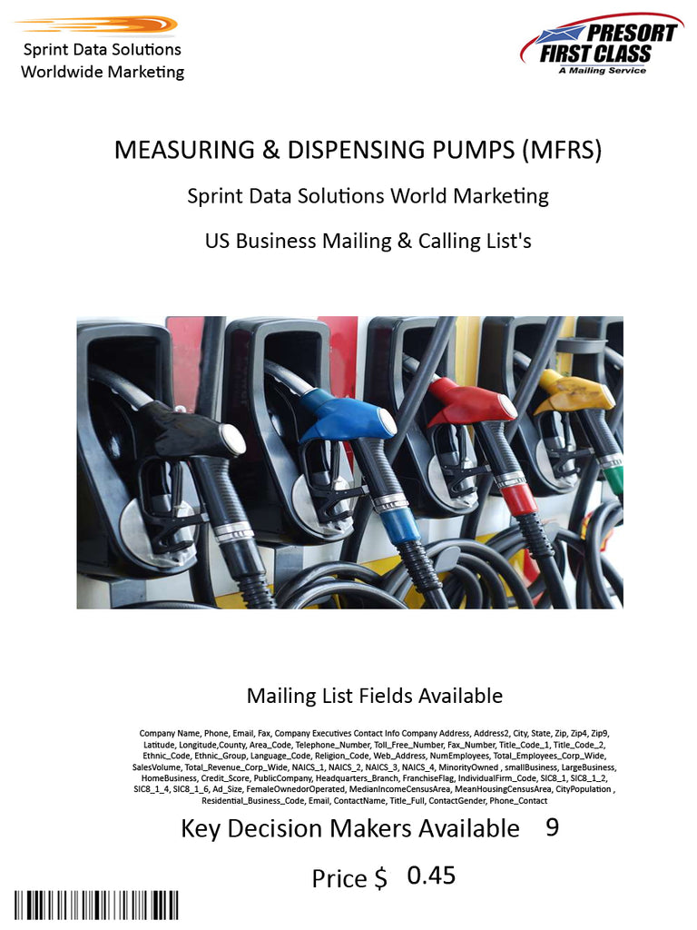 MEASURING & DISPENSING PUMPS (MFRS)