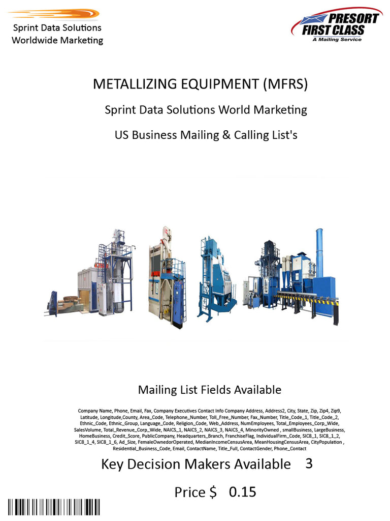 METALLIZING EQUIPMENT (MFRS)