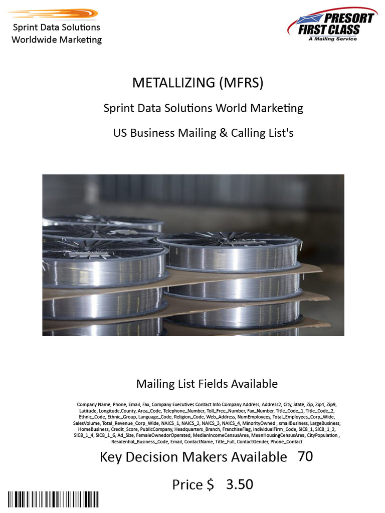 METALLIZING (MFRS)