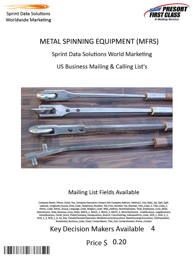 METAL SPINNING EQUIPMENT (MFRS)