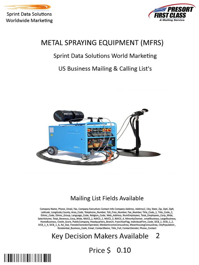 METAL SPRAYING EQUIPMENT (MFRS)