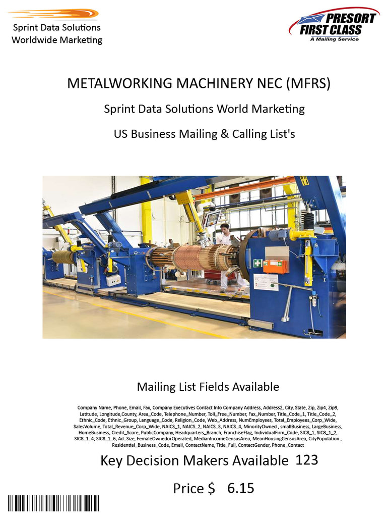 METALWORKING MACHINERY NEC (MFRS)